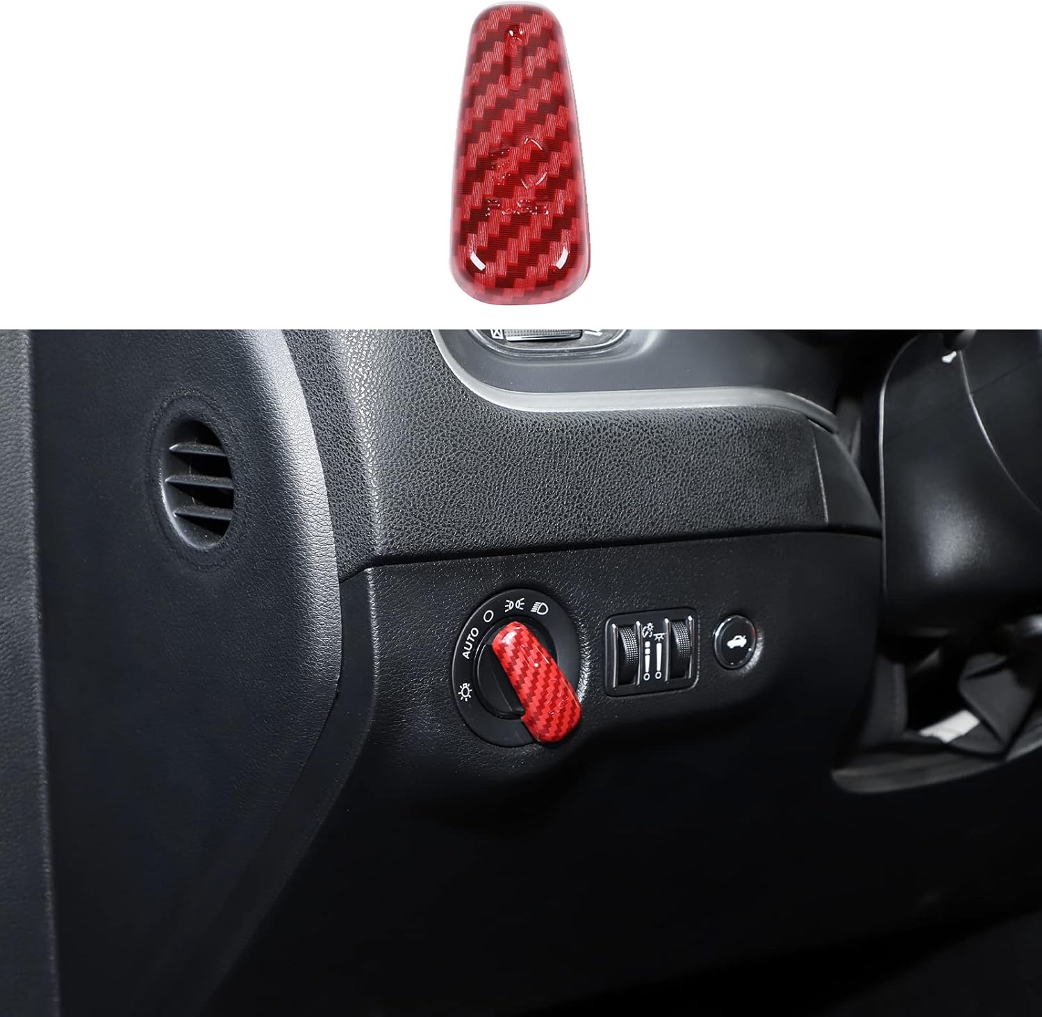 Red Carbon Fiber Headlight Control Switch Knob Cover Trim Pack of 2 Q367656