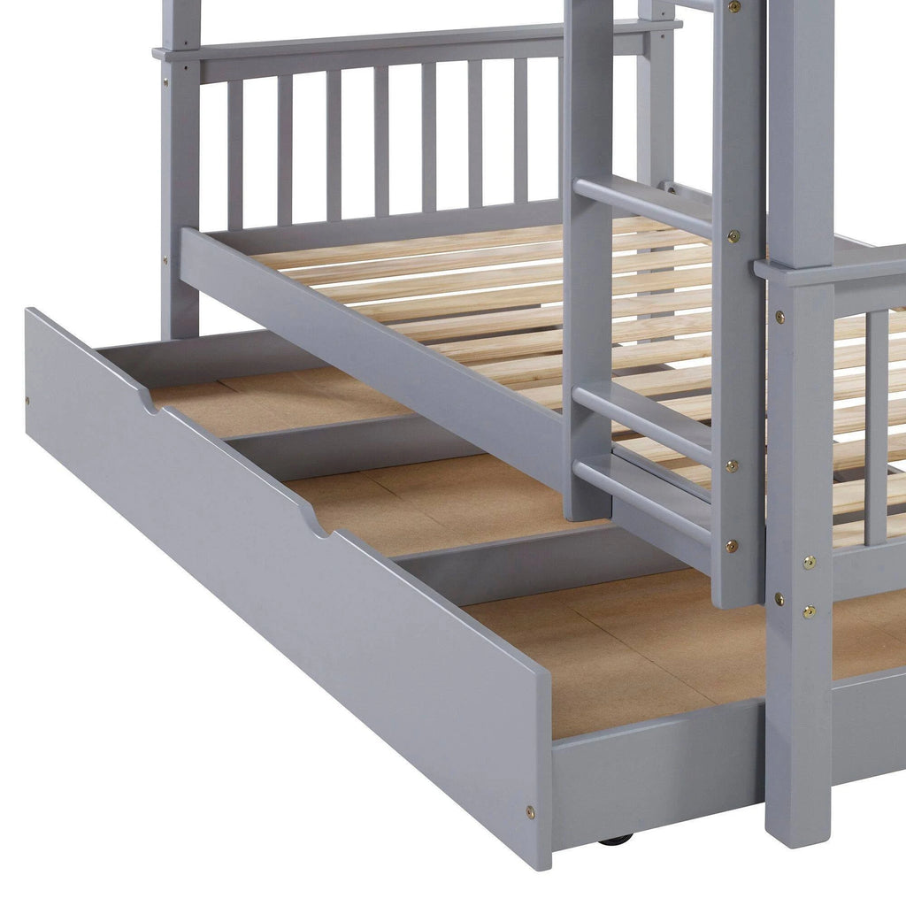 Twin Solid Wood Bunk Bed with Trundle Bed Gray B19353