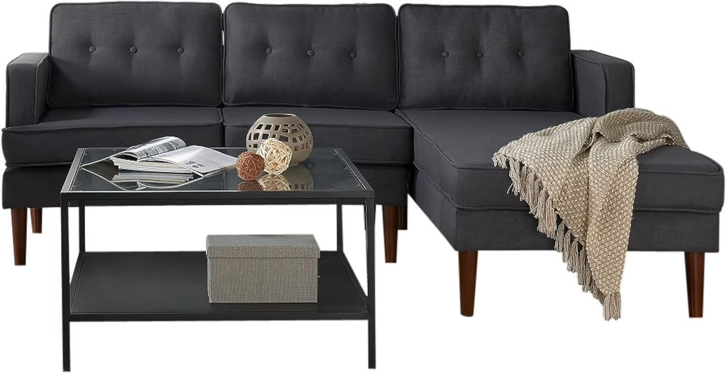 Grey Fabric L-Shaped Sectional with Left Chaise W9541