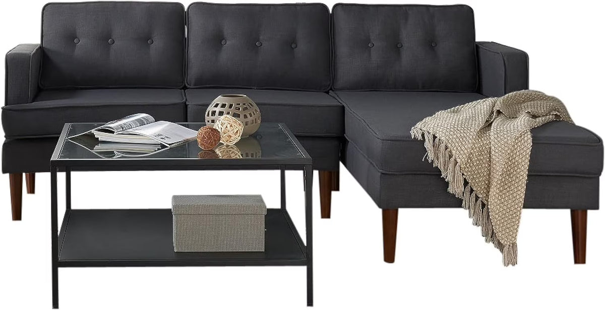 Grey Fabric L-Shaped Sectional with Left Chaise W9541
