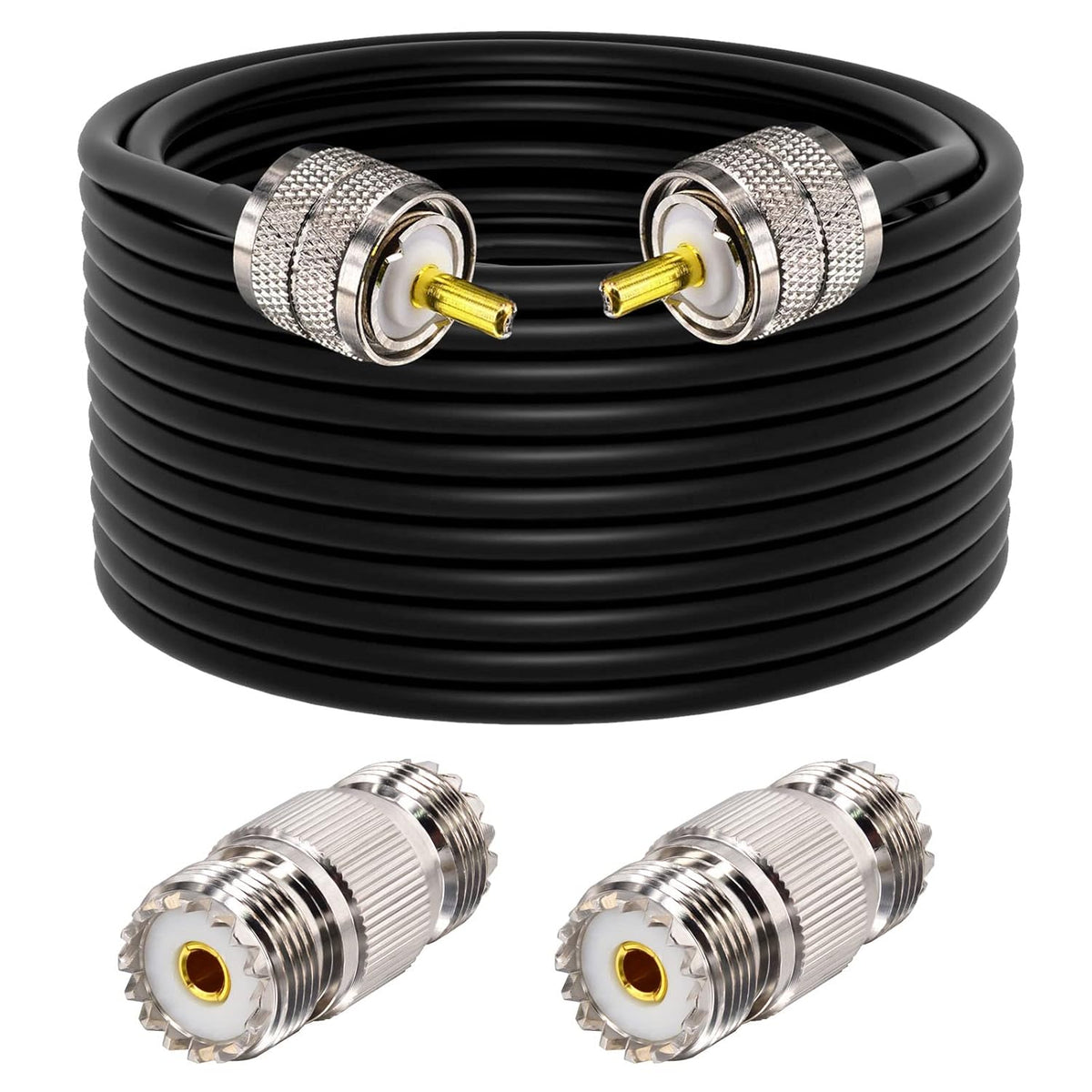 CB Coax Cable RG58 Coaxial Cable 49.2ft UHF PL259 Male to Male Cable with UHF SO239 Female to SMA/UHF/BNC Adapter 4-Pack U283