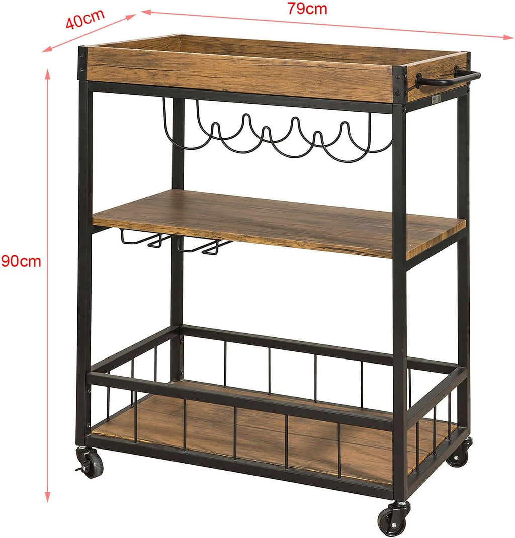 Brown Wood Metal Bar Serving Cart R60517
