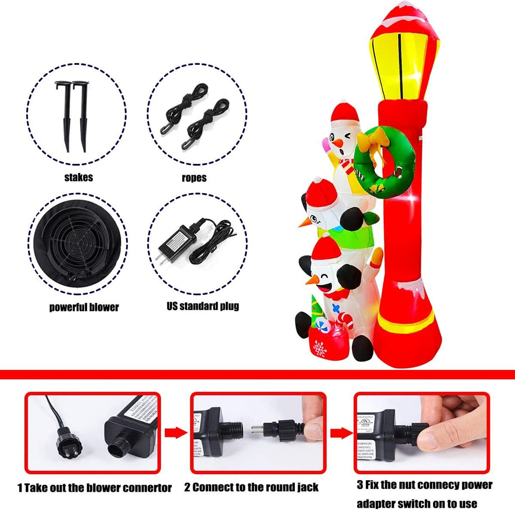 6 FT Inflatable Snowmans Stack of 3 with Street Light Sign E85562