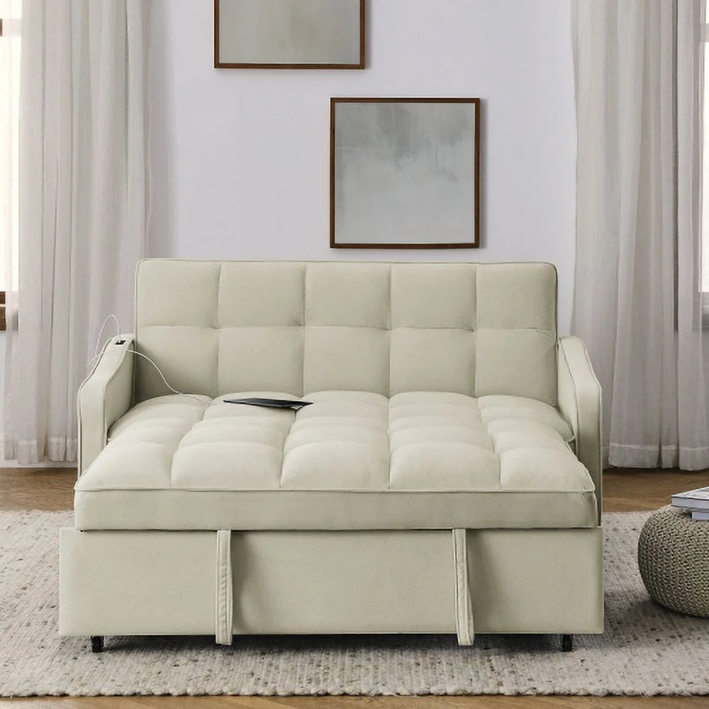 Beige Loveseats Sofa Bed with Pull-out Bed G607