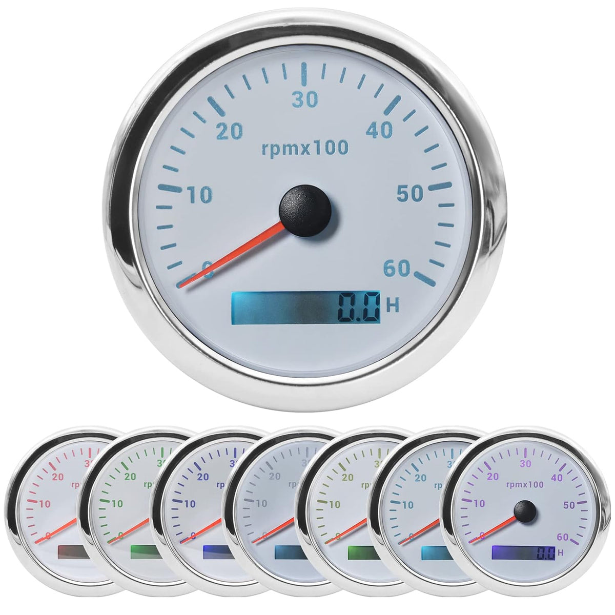 White Dial LED Tachometer Gauge 0-6000 RPM 85mm Pack of 2 Z732