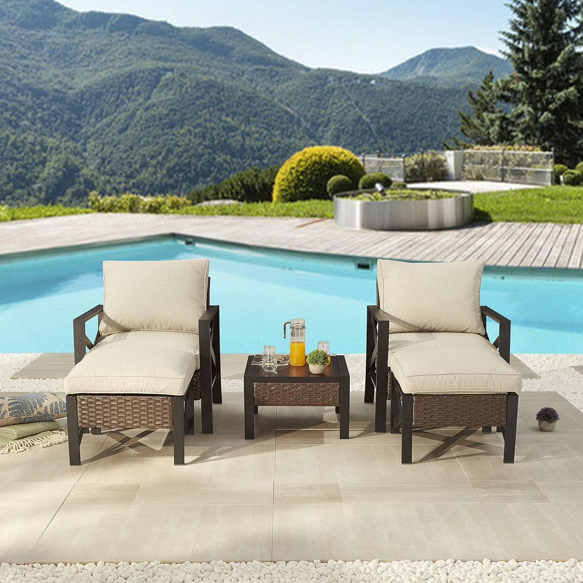 5 Piece Outdoor Wicker Conversation Sofa Set with Cushion and Coffee Table O953