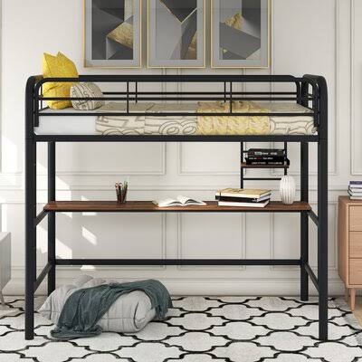 Silver Loft Bed with Desk and Bookshelf P780963