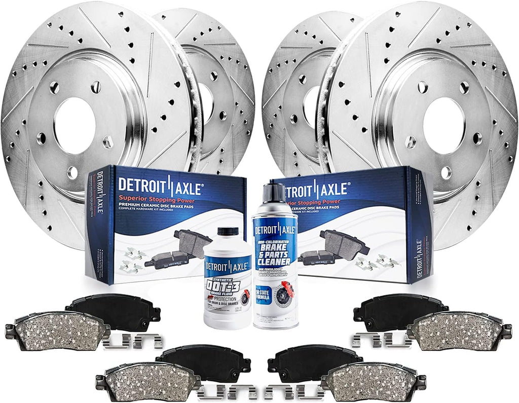 Front and Rear Drilled & Slotted Rotors and Brake Pads 10pc Set Y266