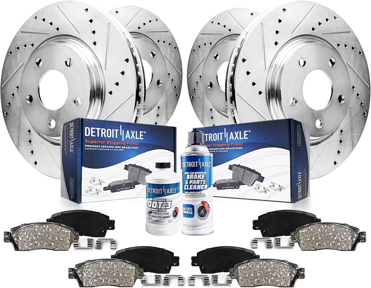 Front and Rear Drilled & Slotted Rotors and Brake Pads 10pc Set Y266