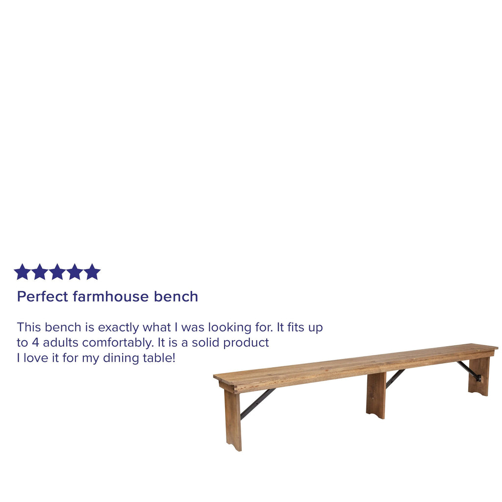 Black Solid Pine Folding Farm Bench with 3 Legs E879269