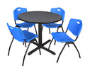 Grey Round Breakroom Table & 4 Blue Stack Chairs L785386