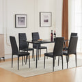55" Black Faux Marble Dining Table Set with PU Chairs I268532