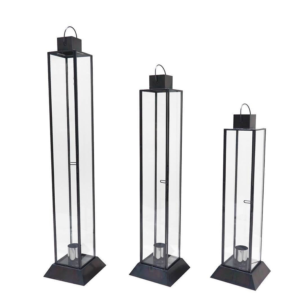 Black Glass Taper Candle Lantern Set M123477