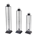 Black Glass Taper Candle Lantern Set M123477