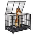 48” Black Heavy Duty Metal Dog Cage with Wheels V674770