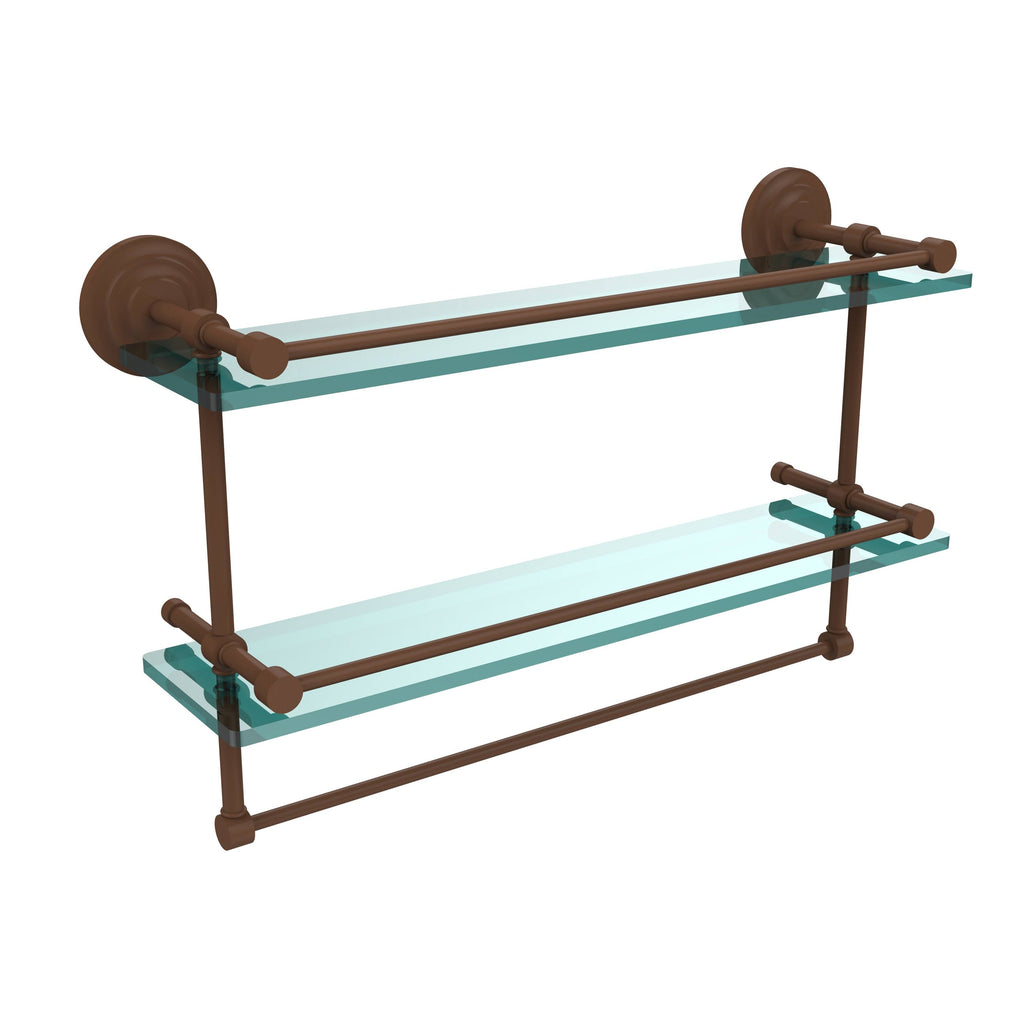 Antique Bronze Double Glass Shelf with Towel Bar O2231