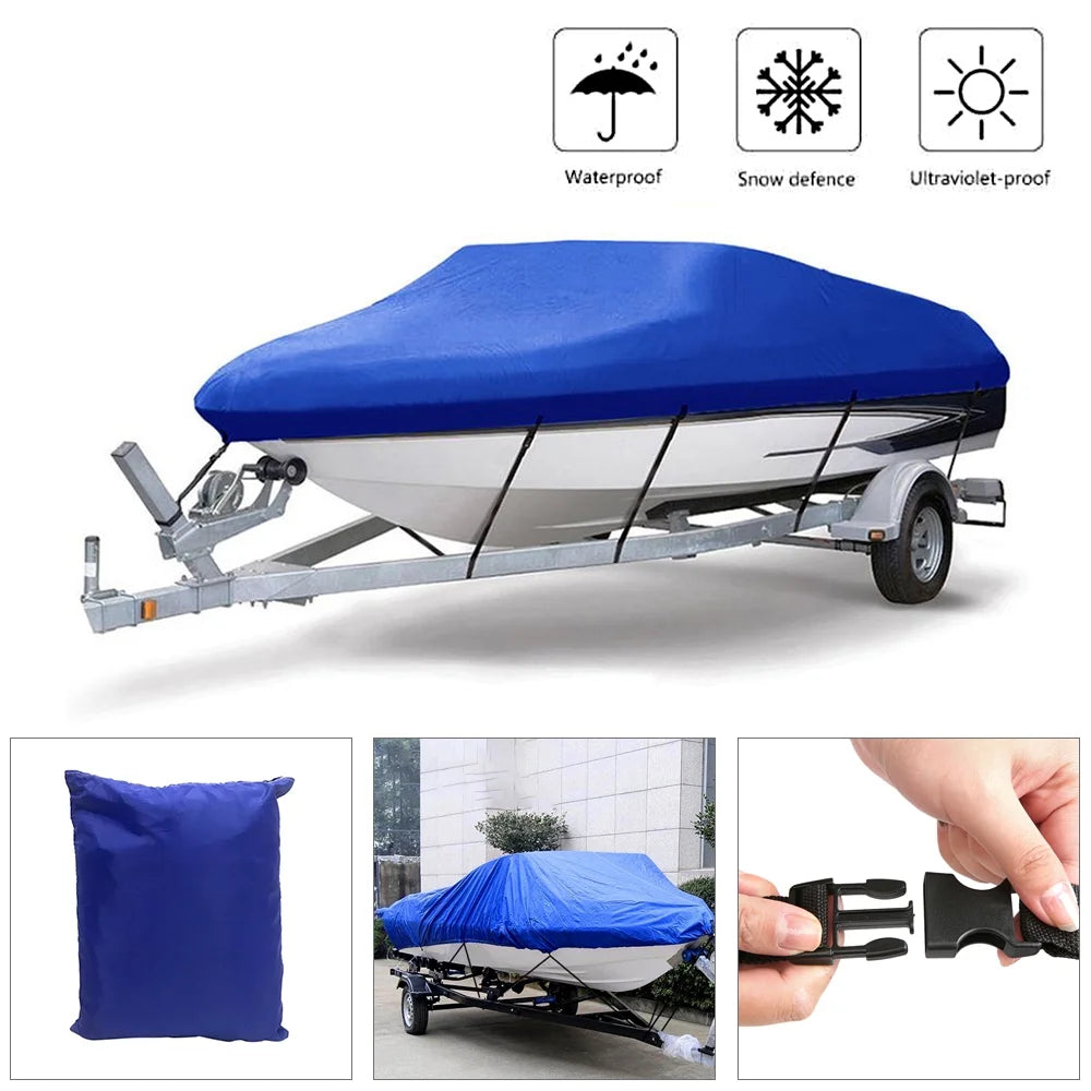 Boat Cover Waterproof Heavy Duty Silver Reflective 300D Oxford Fabric Fits V-HULL TRI-HULL Runabouts and Bass Boats 11-13FT G749