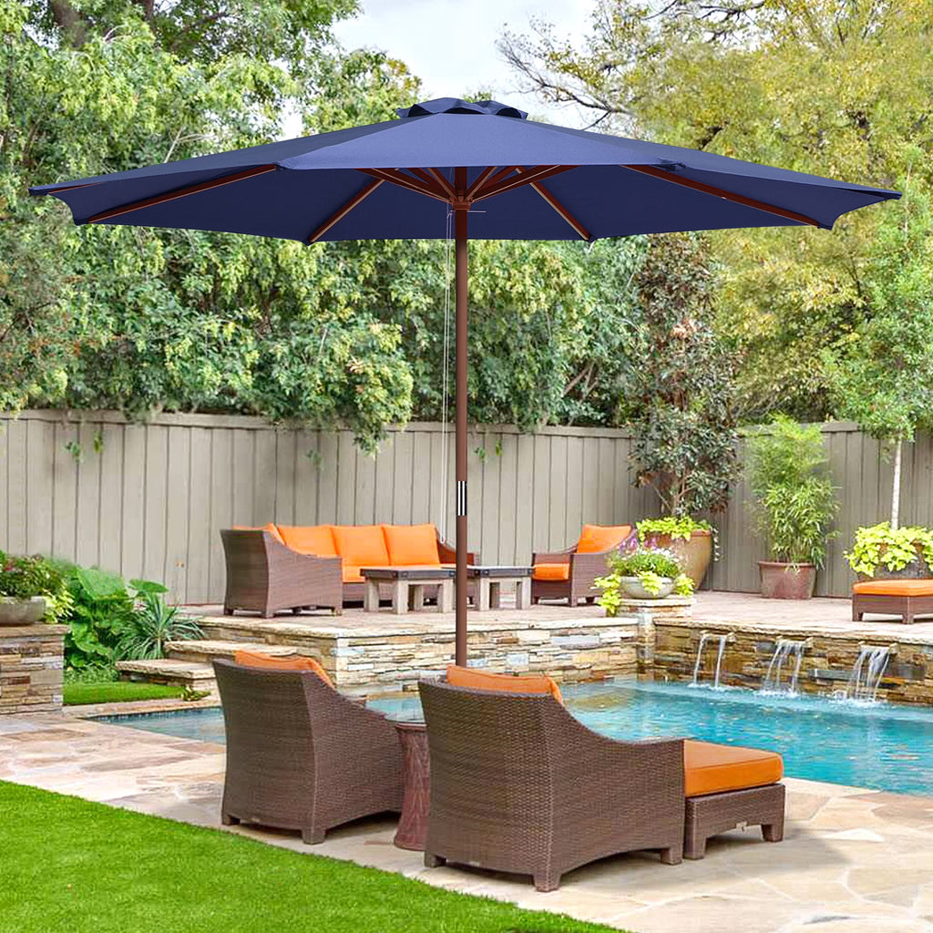 9ft Wooden Pole Patio Umbrella 8 Ribs W28464