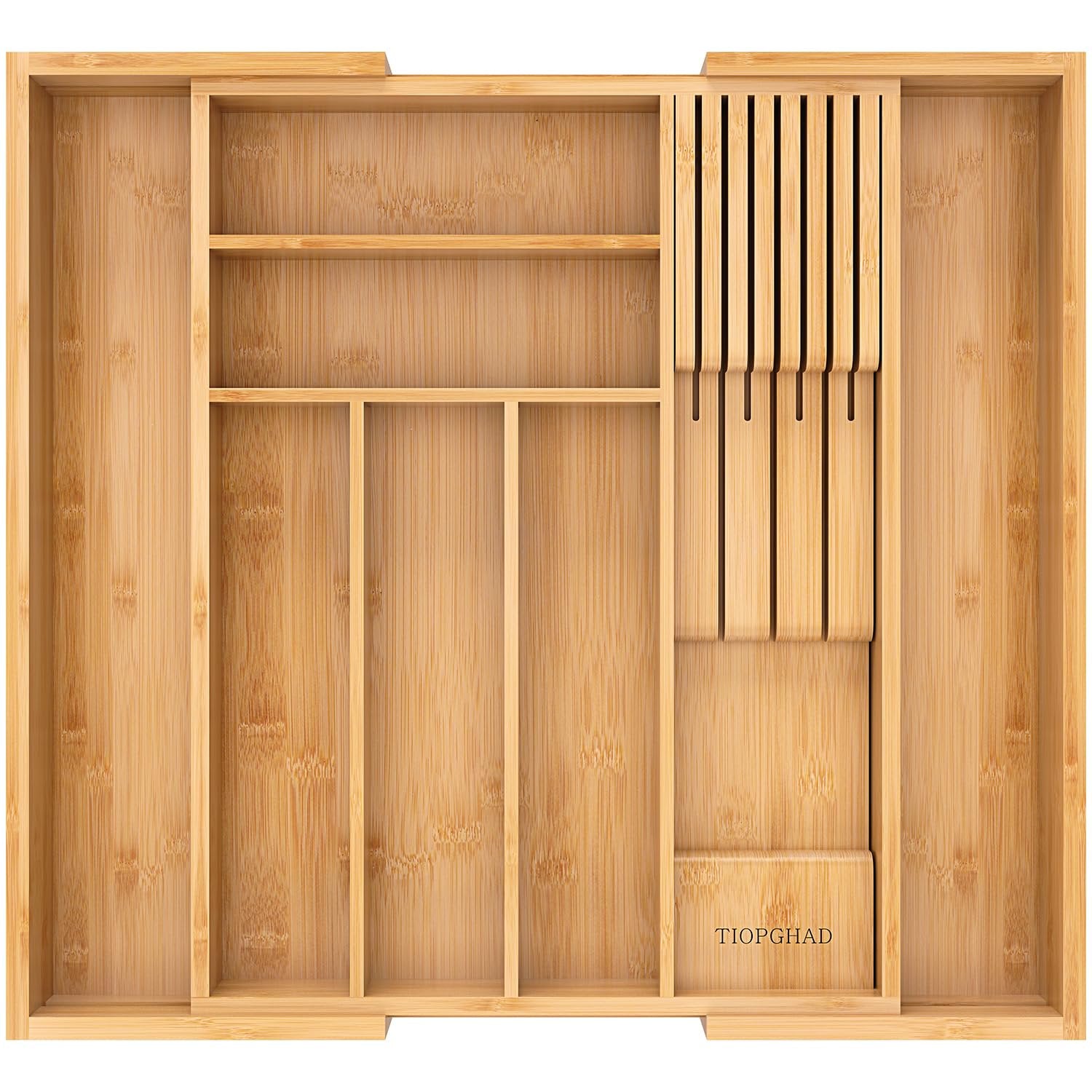 Bamboo Utensil Holder Expandable Drawer Organizer with Removable Knife Rack Y73370