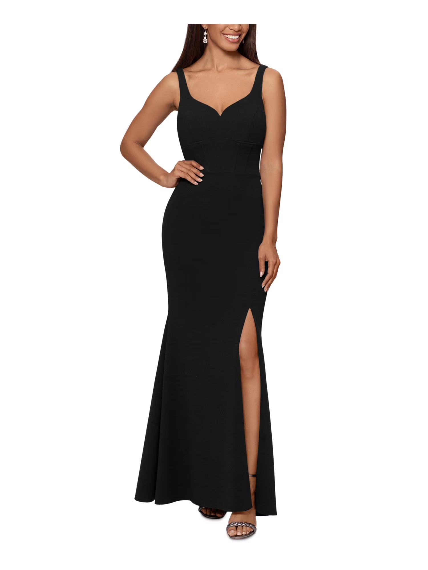 Black Stretch Zippered Sleeveless Sweetheart Neckline Full-Length Formal Gown Dress T34152