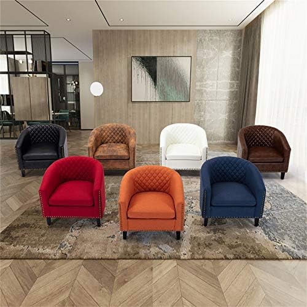 Brown Leather Upholstered Accent Arm Chair with Solid Wood Legs L35866