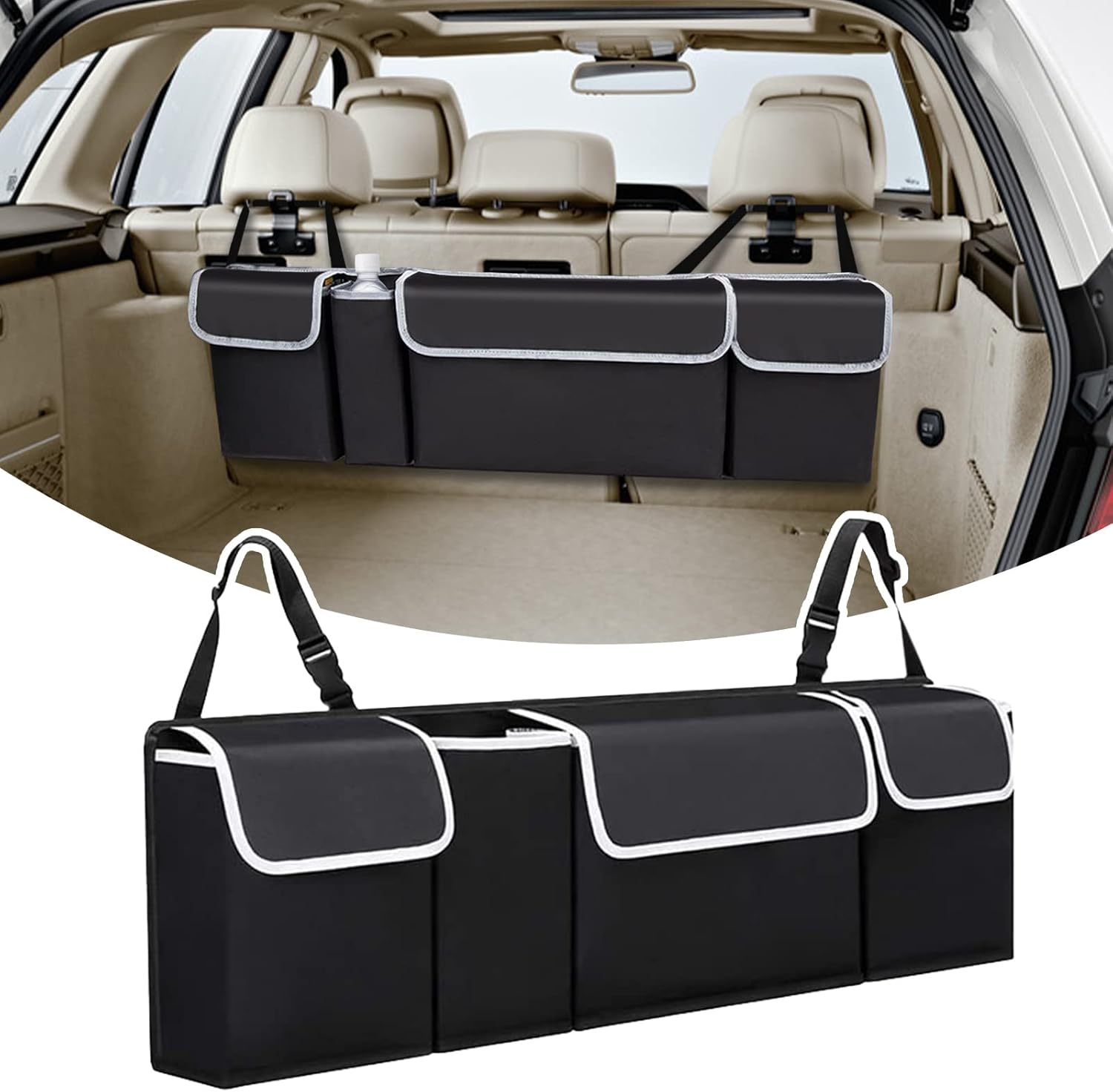 Collapsible Multi-Compartment Car Storage Organizer (Black) Pack of 2 B14600