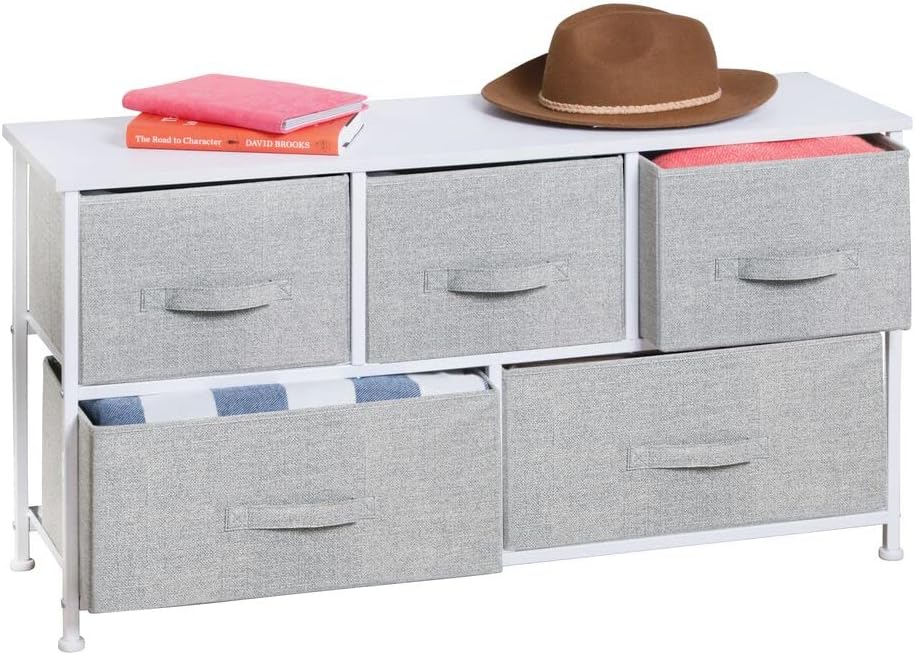 Steel Frame Wood Top Horizontal Cloth Storage Dresser with 5 Removable Fabric Drawers Z576