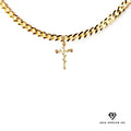 14k Bonded Gold Necklace with Rose Cross Pendant, 14K Cuban Chain Necklace U33659