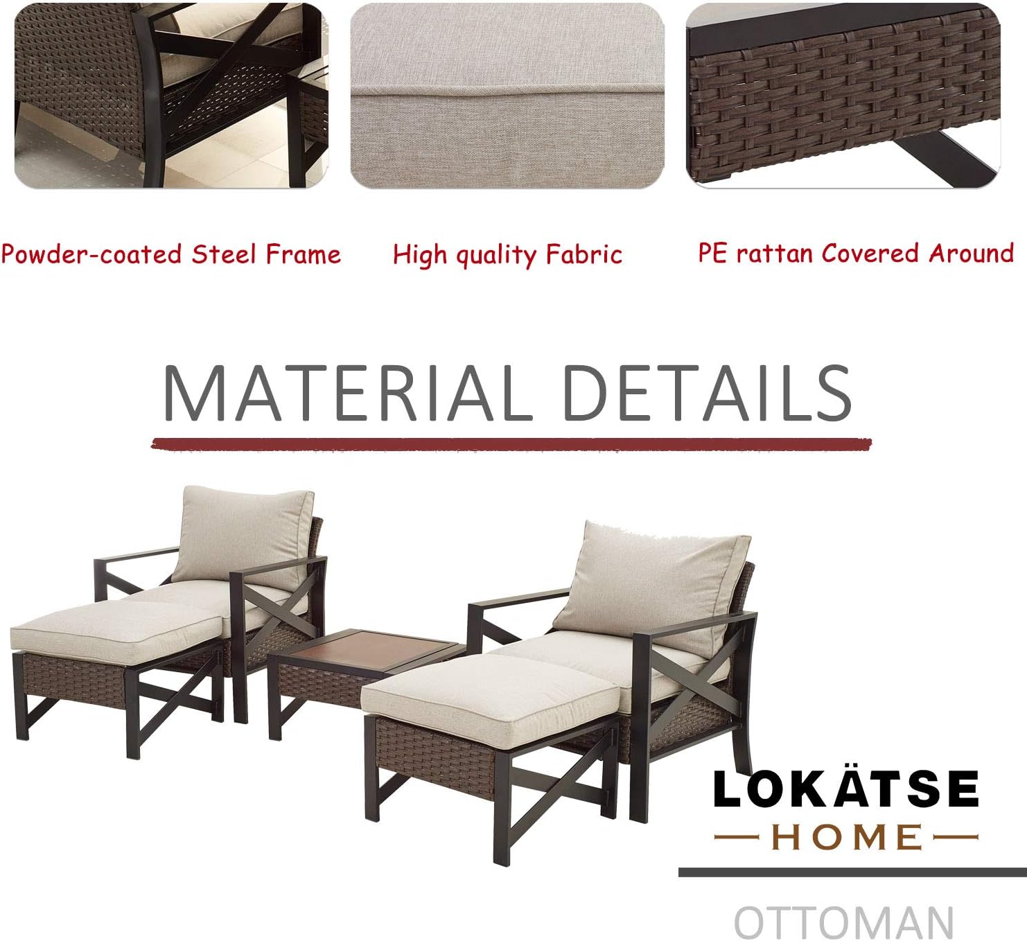 5 Piece Outdoor Wicker Conversation Sofa Set with Cushion and Coffee Table O953
