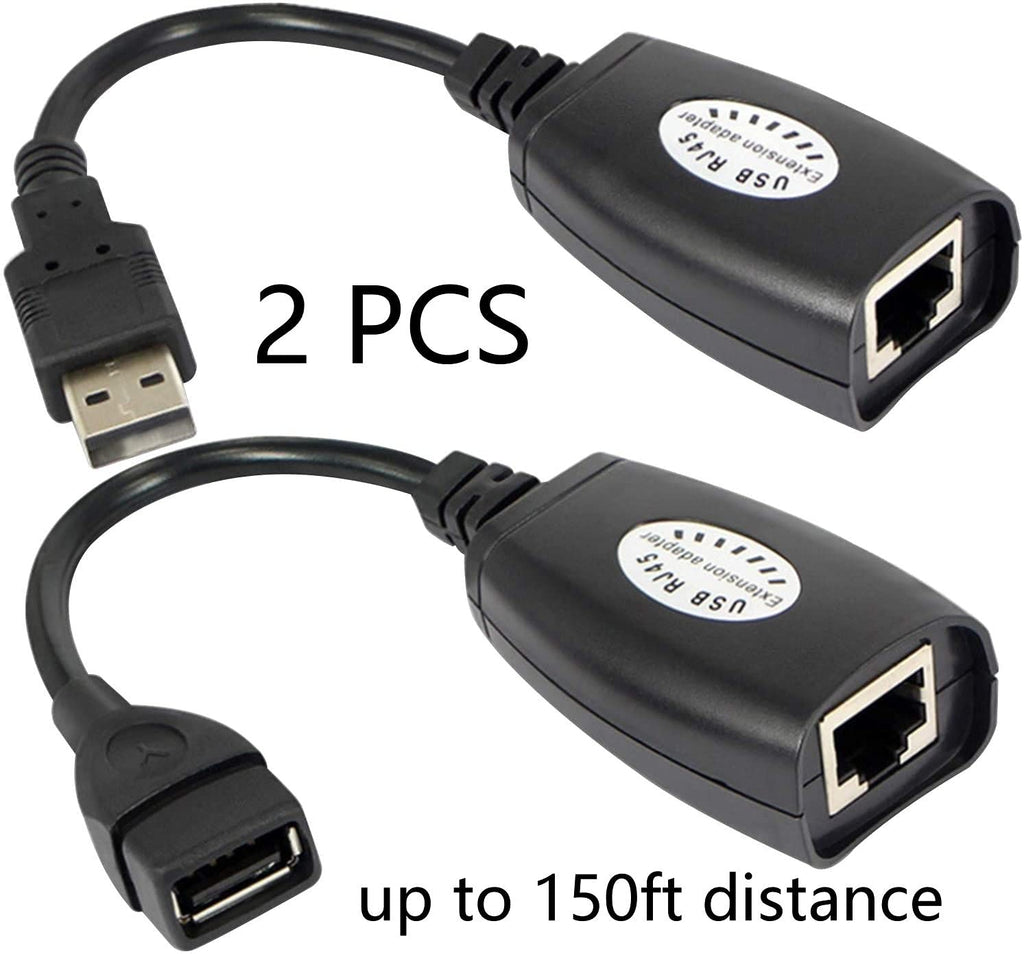 USB to RJ45 Extension Adapter over Cat5/Cat5e/Cat6 Cable up to 150ft Black Pack of 2 F918611