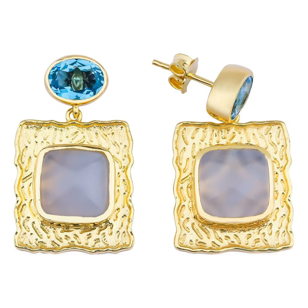 Blue topaz and calcedonie earrings in sterling silver 18k gold plated R778