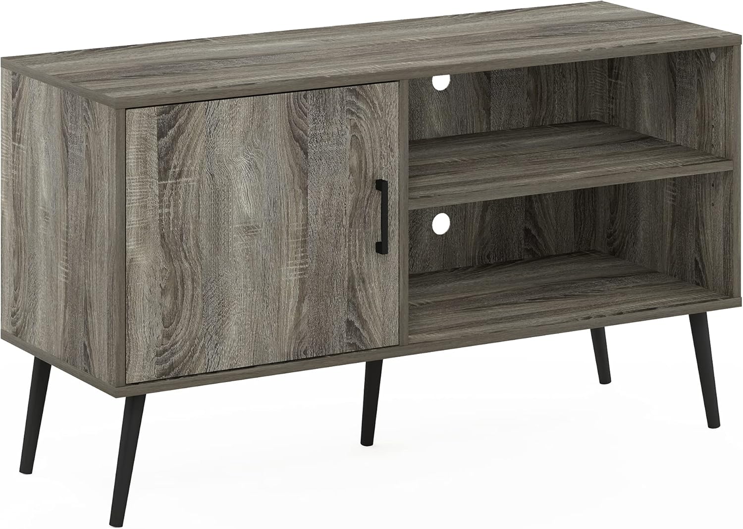 Espresso TV Stand with Wood Legs, One Cabinet Two Shelves T966