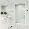 Adjustable Frameless Pivot Shower Door in Stainless Steel H62294