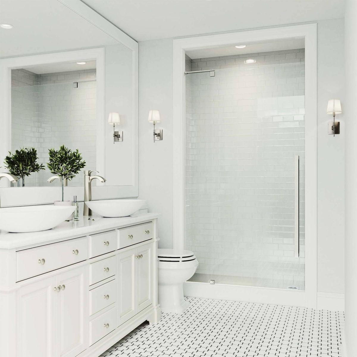 Adjustable Frameless Pivot Shower Door in Stainless Steel H62294