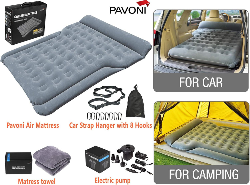 Car Inflatable Air Camping Mattress Pad with Electric Mattress Pump, Towel, Repair Patches & Storage Bag Y966453