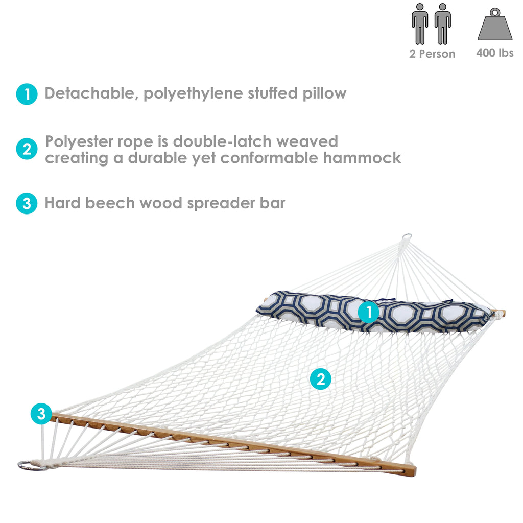 White Polyester Rope Hammock with Pillow B14216
