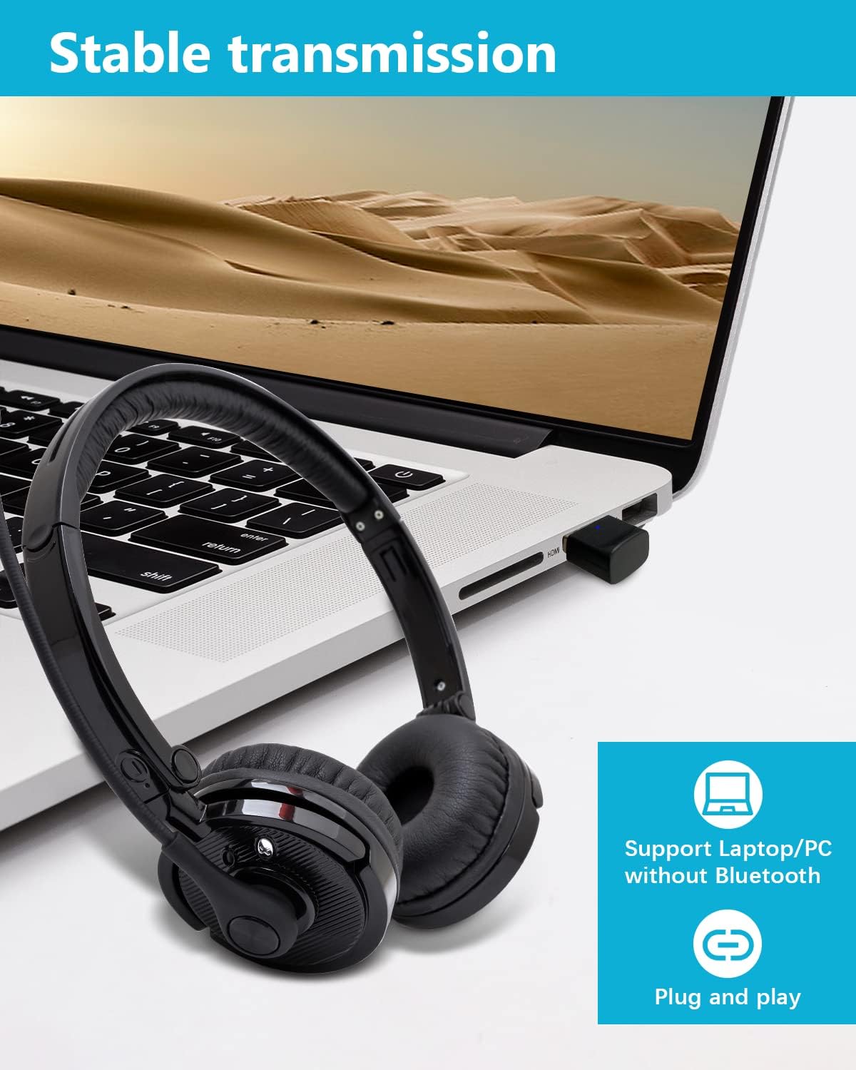Pack of 2 Wireless Bluetooth Headset with Microphone USB Dongle X278525