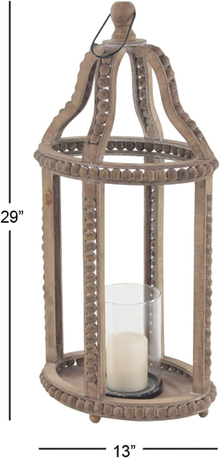 Rustic Wood and Glass Candle Lantern, 10W x 29H, Brown K1794