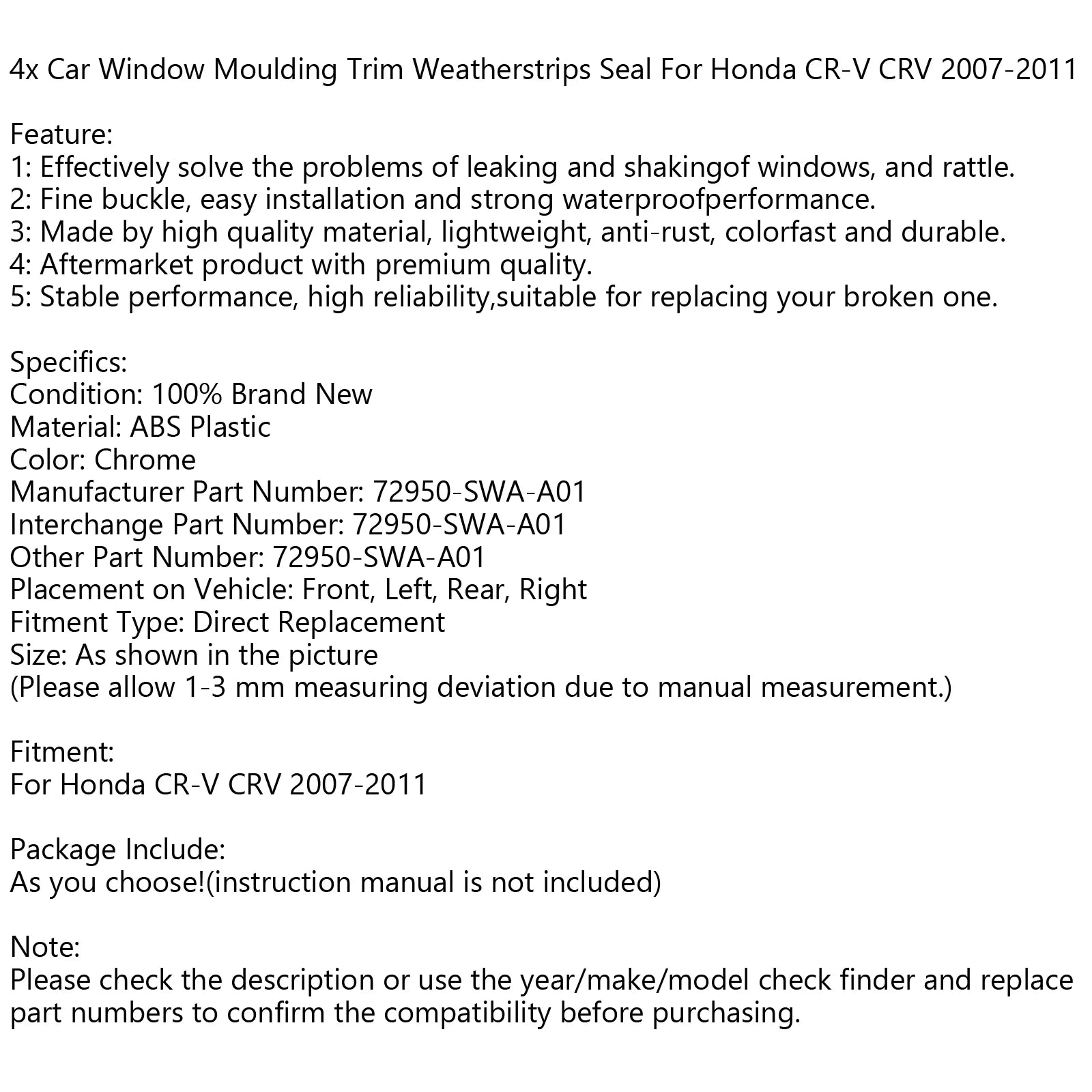 Car Window Moulding Trim Weatherstrips Seal J81697