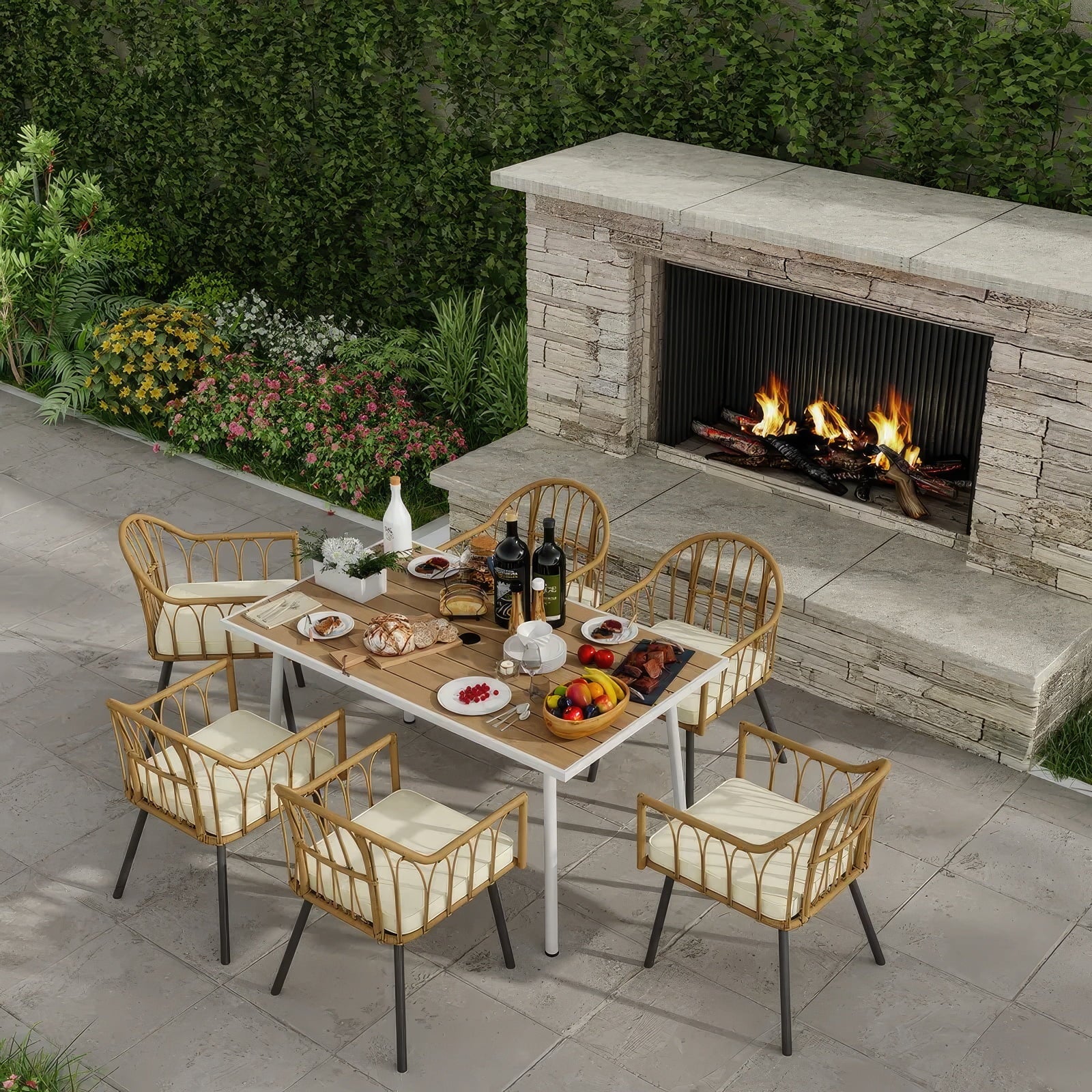 7 Pieces Rattan Wicker Patio Dining Table Set R8490