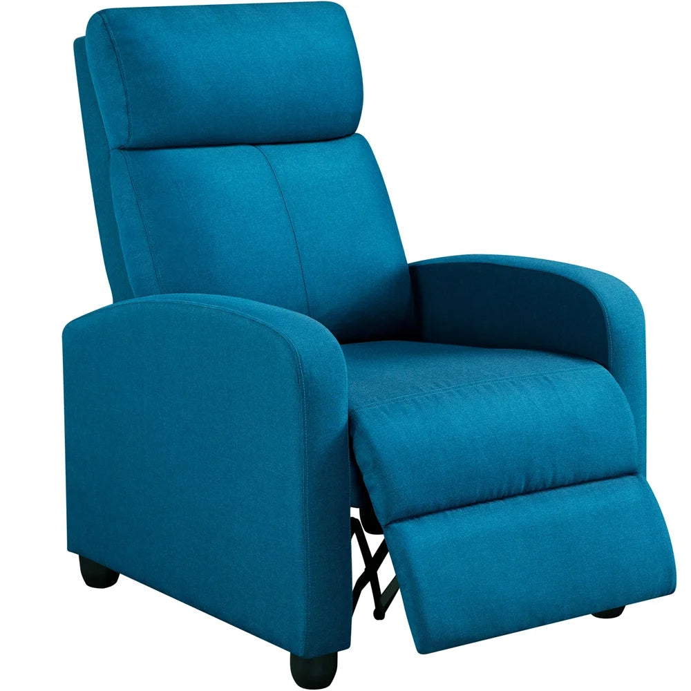 Blue Upholstered Fabric Recliner Chair with Footrest K906