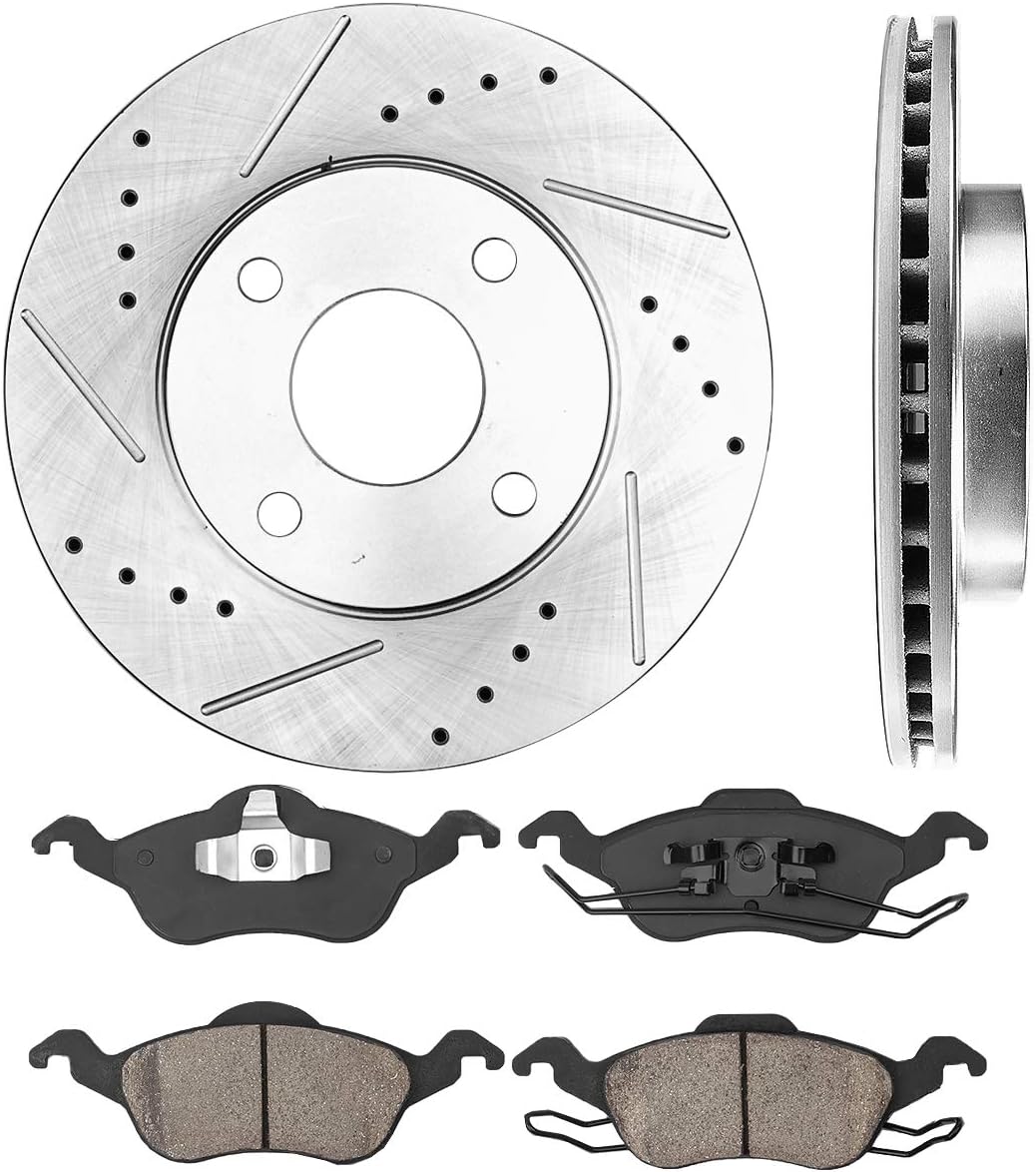 Drilled & Slotted Rotors + Ceramic Pads + Clips J4823