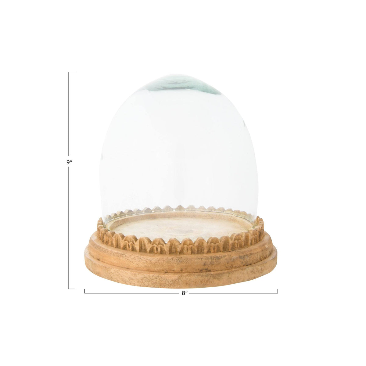Recycled Glass Cloche on Hand-Carved Mango Wood Base, Set of 2 Pieces P62933