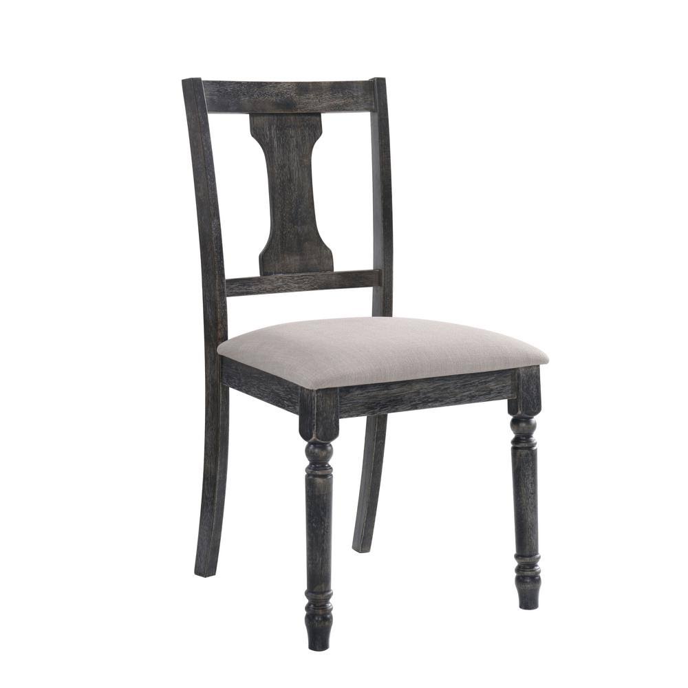 Weathered Gray Fabric Fiddle Back Side Chair (Set of 2) Q938