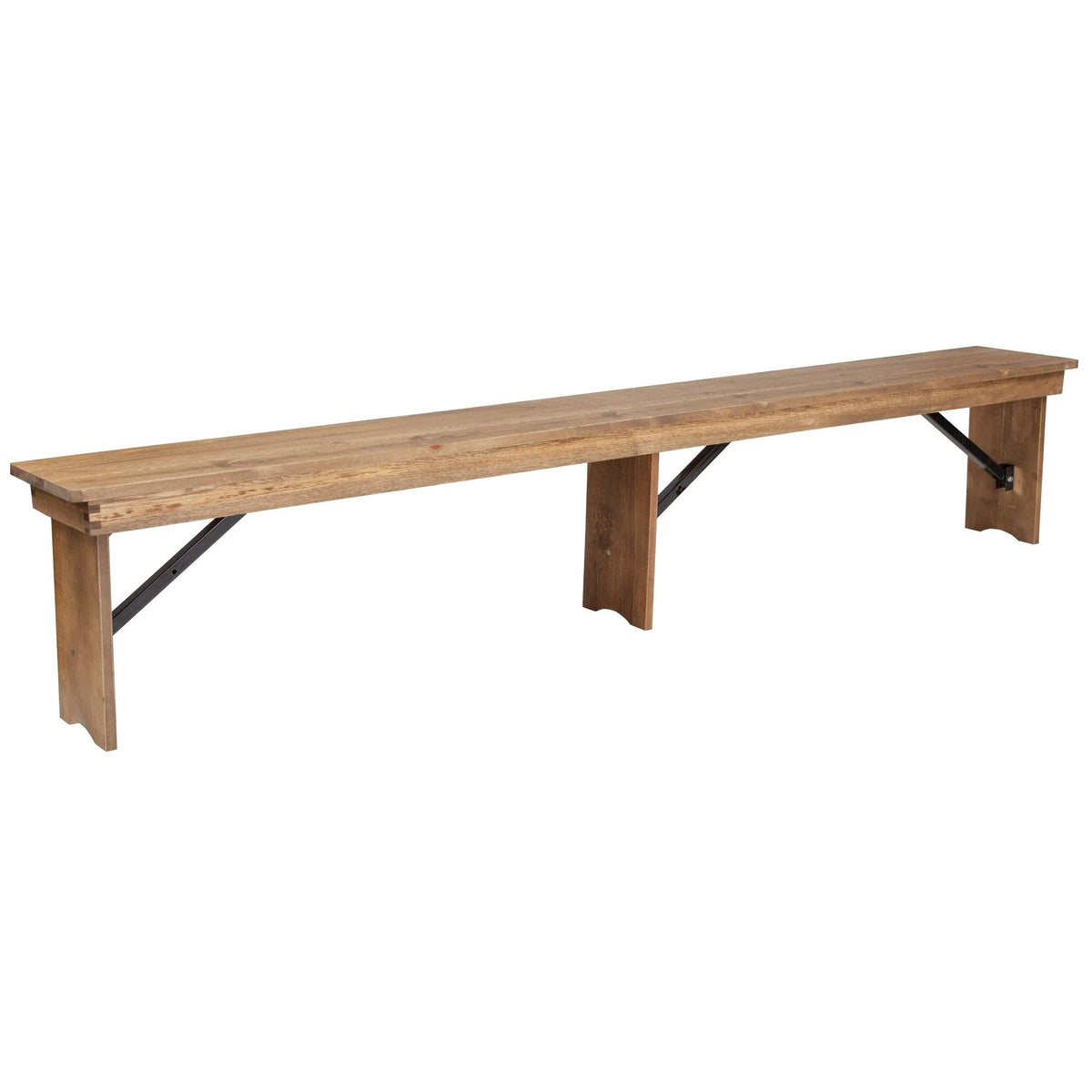 Black Solid Pine Folding Farm Bench with 3 Legs E879269