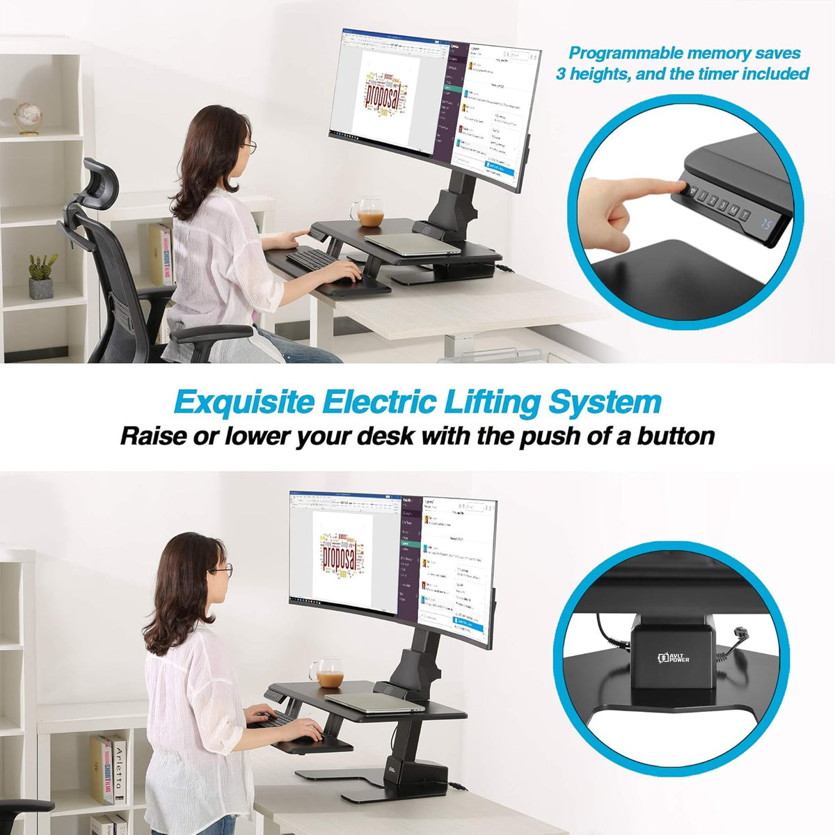 Dual 32" Monitor Electric Standing Desk with Keyboard Tray Extra Large 28"x 16" Tabletop Motorized Height Adjustable Sit to Stand Table A8964
