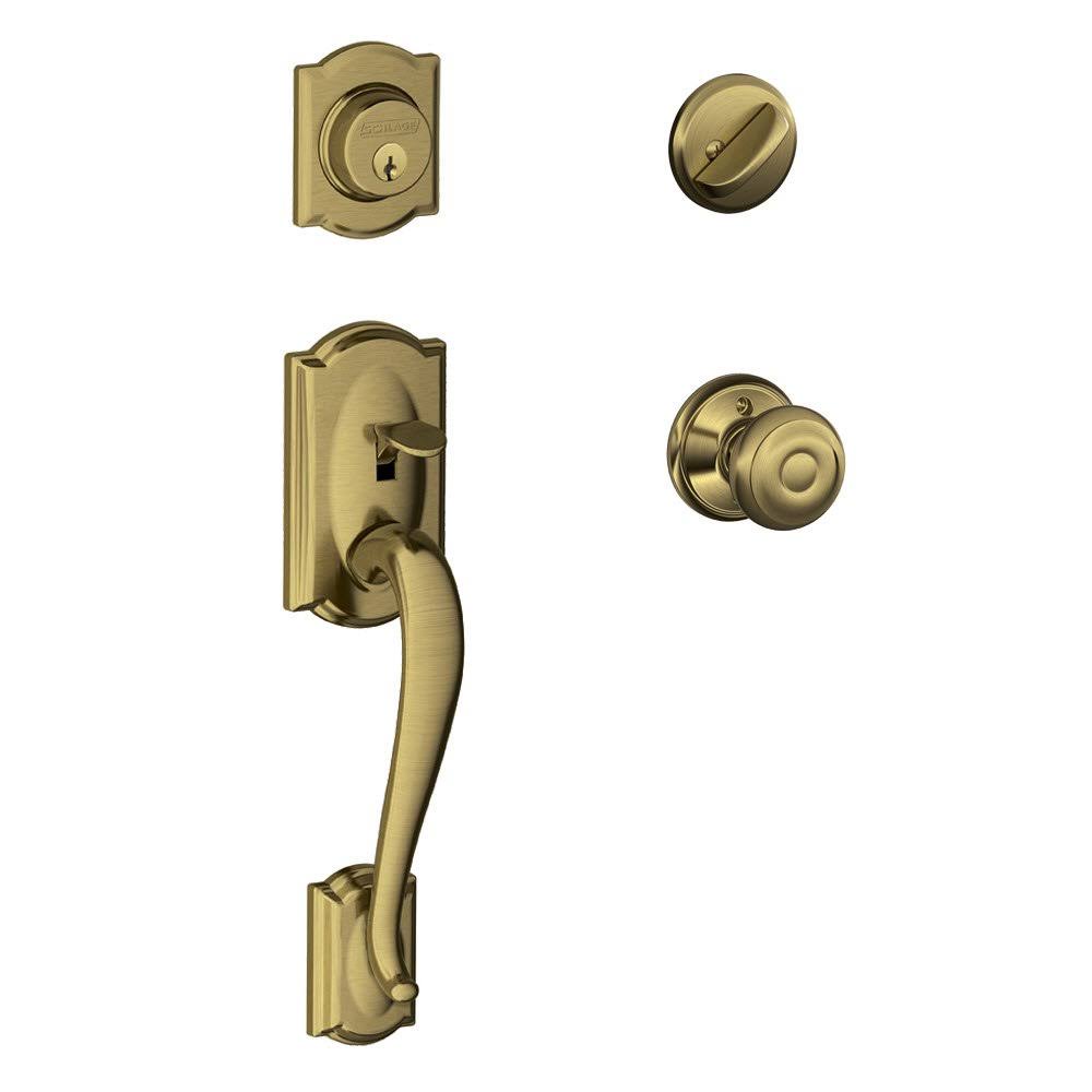 Antique Brass Single Cylinder Handleset and Georgian Knob K694