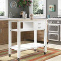 White Rolling Kitchen Cart with Solid Wood Top Y834627