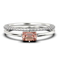 1.20 Carat Baguette Cut Morganite And Diamond Moissanite Engagement Ring in 925 Sterling Silver With 18k White Gold Plating W387009