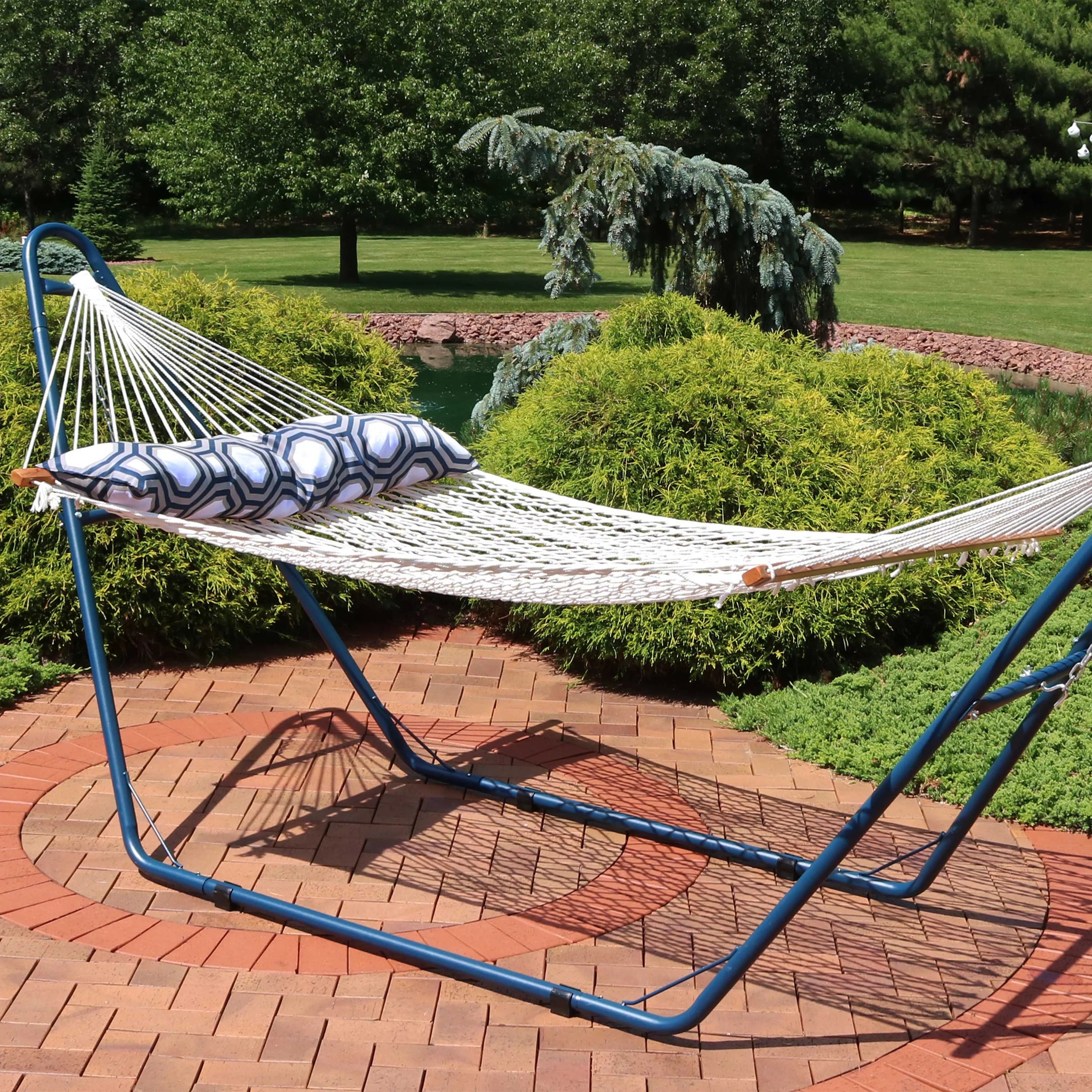 White Polyester Rope Hammock with Pillow B14216